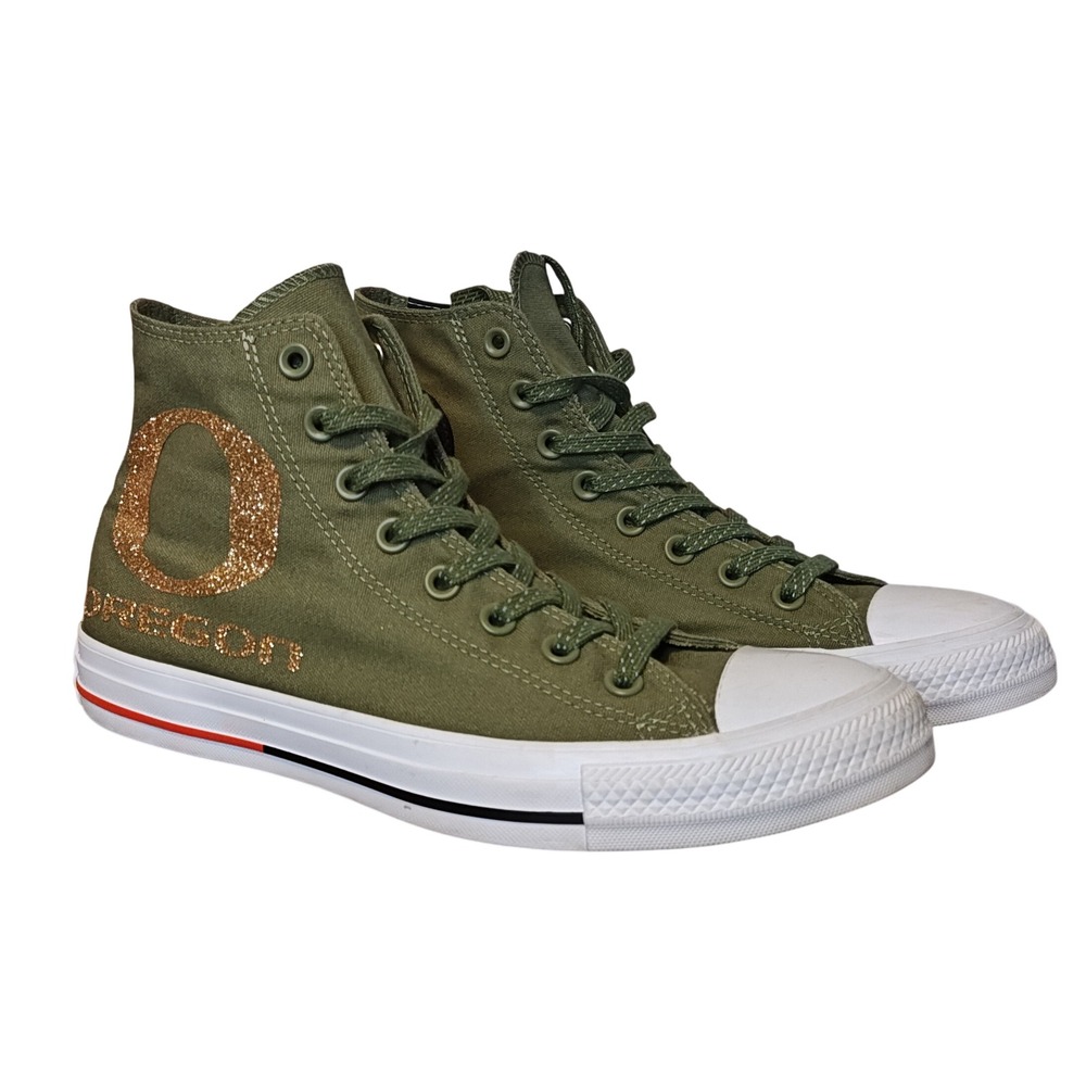 Converse Chuck Taylor High Top Womens 10 Green Oregon Ducks Glitter Sneakers